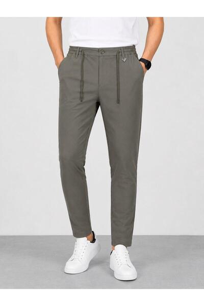 HZR wear Men's Lace-Up Elastic Jogger Chino Slim Fit Lycra Stretchy Trousers