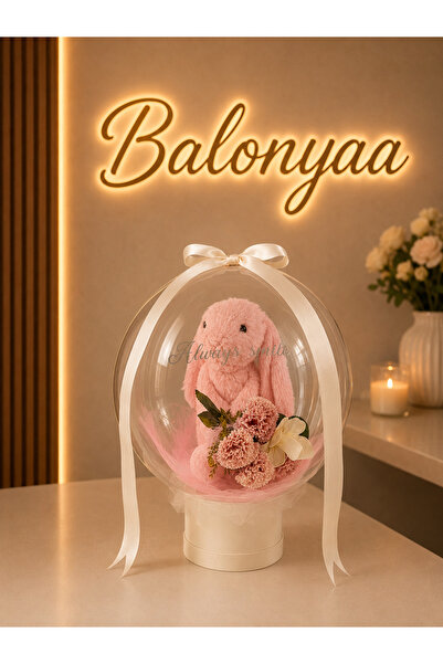 hayalmervekids Premium Peluş Tavşanlı Bubble Balon Aranjmanı