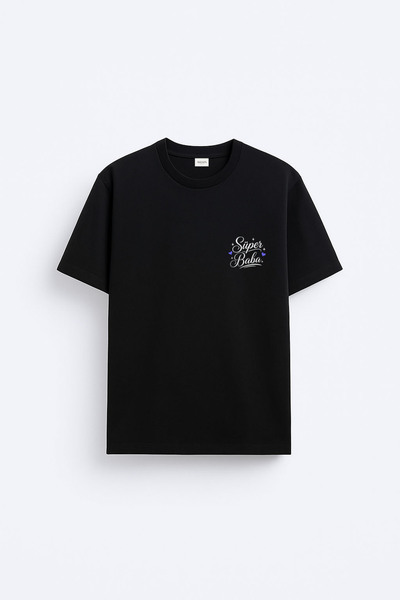 cesita Tricou negru din țesătură de bumbac imprimată Super Dad Ziua Tatălui