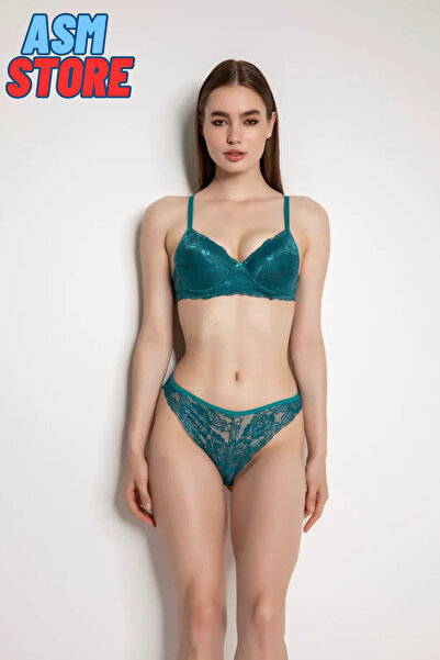 KARAKAŞ Supportive Slip Panty Lace Bra Set Green / 4007