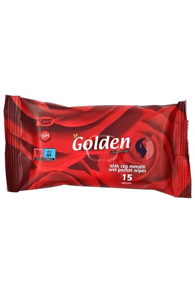 Golden Υγρά Μαντηλάκια, Χρυσά, Πρακτική Συσκευασία Τσέπης 15 τεμ. Τριαντάφυλλο