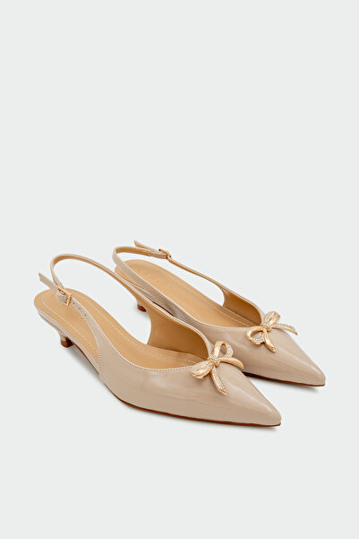 LAMİNTA Paul Bow Detailed Women's Nude Patent Leather Heeled Shoes