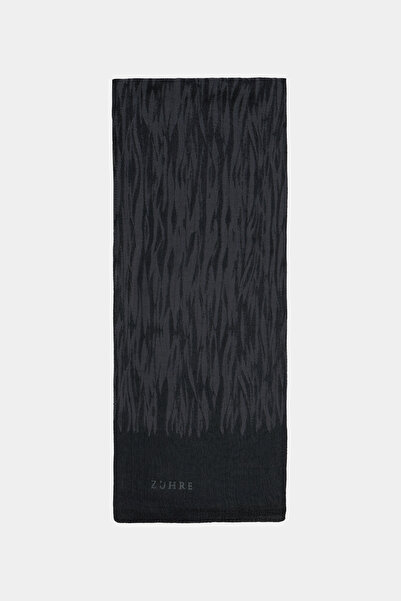 Zühre Wave Patterned Night Black Shawl 0056