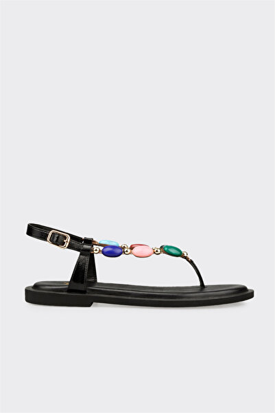 Elle Shoes Siyah Deri Kadın Sandalet