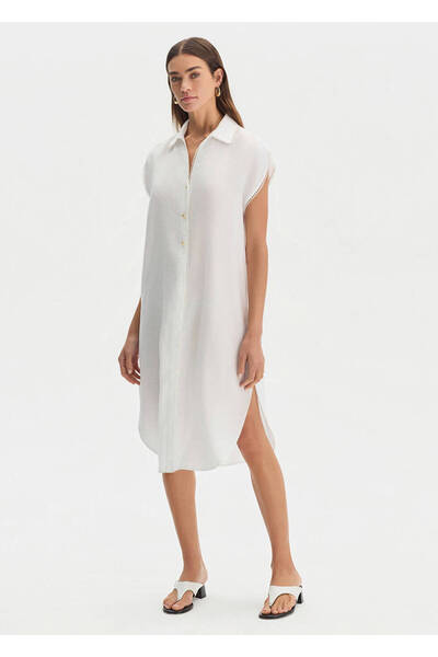 Knitss White Contrast Detailed Linen Tunic