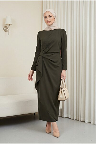 Modamorfo Asymmetrical Crepe Dress with Allerli Skirt - Dark Brown