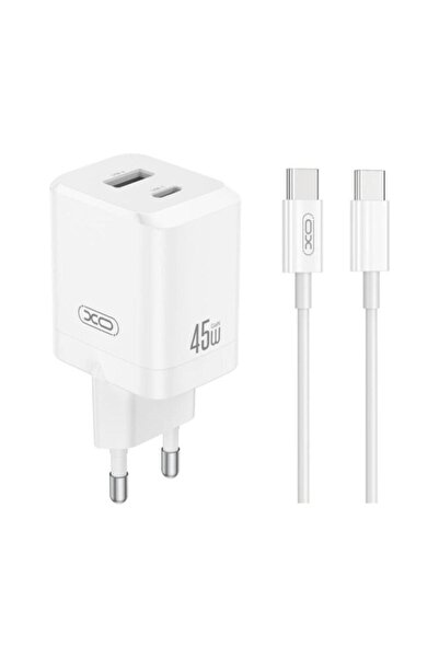 XO Design Incarcator retea si cablu, 45W, GaN, 1xUSB-A si 1xTypeC XO