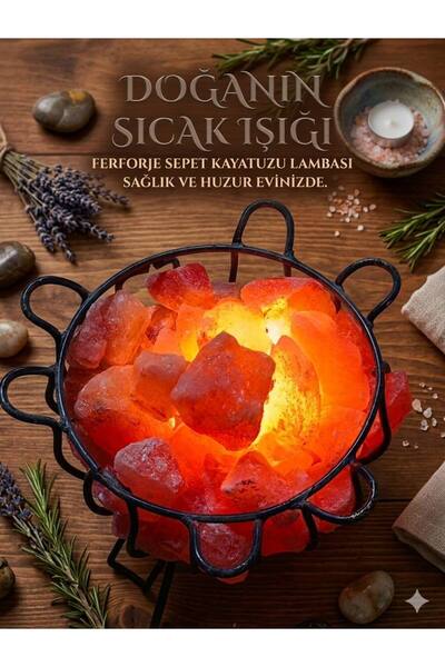 Diyet AVM Ferforje Doğal Sepet Standlı Himalaya Tuz Lambası Tozdan Arındırılm...