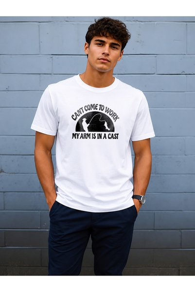 North Whiskers Can'T Come to Work Humorous Fisherman Themed Printed 100% Cotton T-Shirt