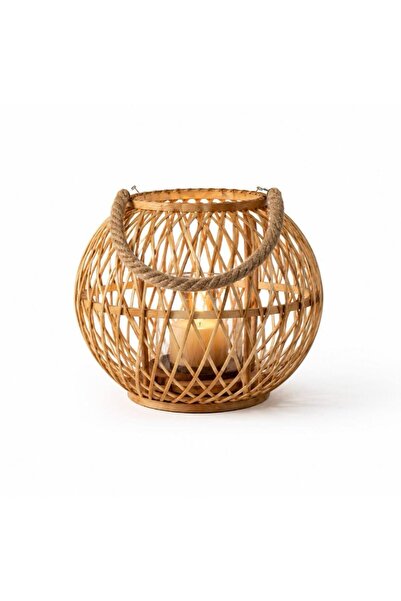 HÜCO BAZAAR Dekoratif Bambu Rattan Şık Mumluk/Şamdan/Avize/Lamba Ev Ofis Yazl...