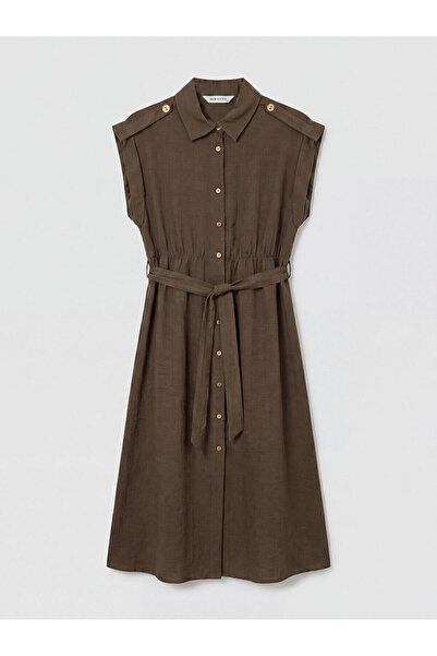 LC Waikiki Nevavm Linen-Look Shirt Dress with Belt and Waistband