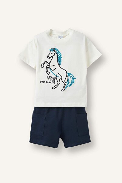 DeFacto Horse Printed Short Sleeve T-Shirt Shorts 2-Piece Set Baby Boy H8282A...