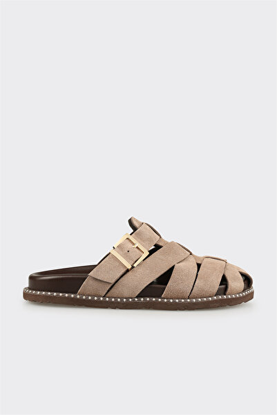 Elle Shoes Vizon Deri Kadın Terlik