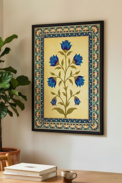 Zevahir Mobilya Dekorasyon Tablou elegant din lemn cu model floral albastru -...