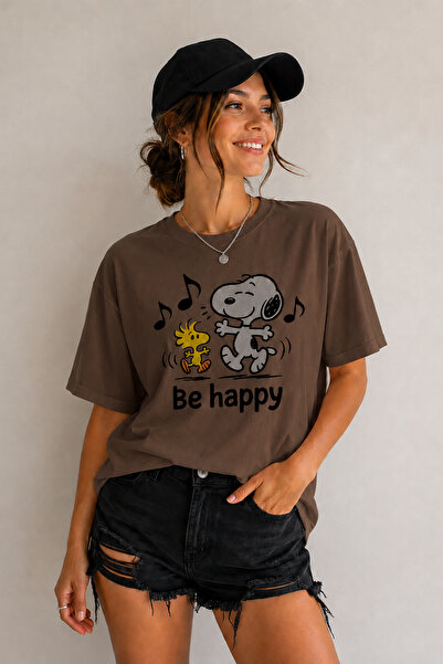 ArtYus Μπλουζάκι Be Happy με στάμπα Unisex Oversize – Βαμβακερό T-Shirt με λα...