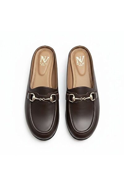 NE&VE SHOES Brown Leather Buckle Women's Sabo Slippers