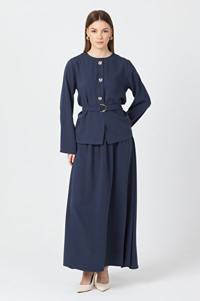 VAVİNOR Gold Button Detailed Skirt Blouse Set - Petrol