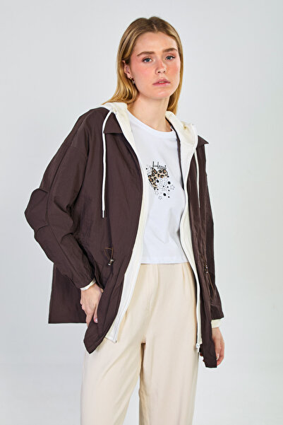 BARRELS AND OIL Women's Hooded Zippered Coat - Bitter Brown