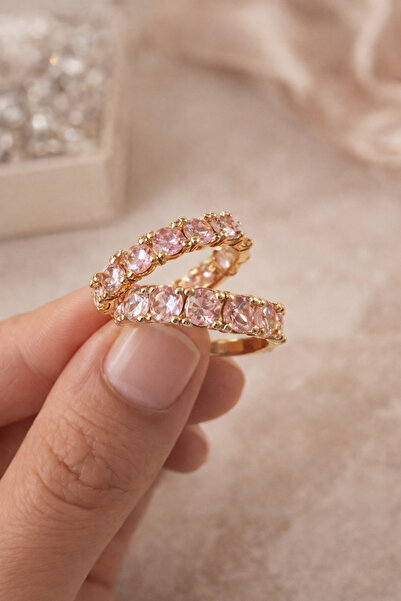 ZEYNN MODA Zirkon Pembe Taşlı Çelik Küpe