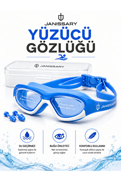 Janissary 9800 Mavi Çocuk Yüzücü Gözlüğü | Su Geçirmez, Buğu Önleyici, Kutulu...