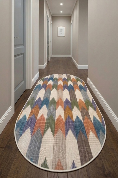 Raschel Carpet Covoraș de podea oval, boem, lavabil, rezistent la pete, moder...