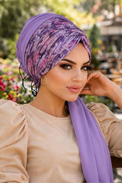 Aişe tesettür Lilac Spring Floral Pattern Ready-To-Wear Shawl