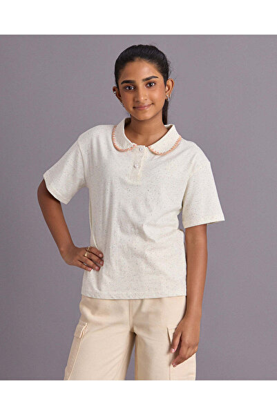 REDTAG Senior Girls Ivory Peterpan Collar Top