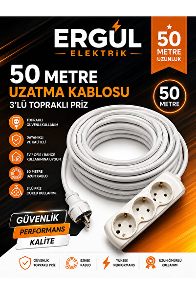 ERGÜL 3x2,5mm Ttr Seyyar Uzatma Kablosu 50 metre