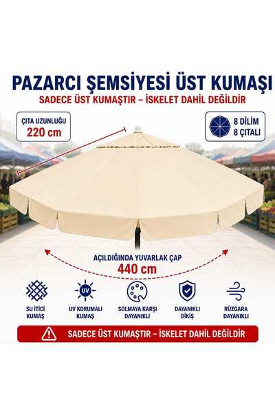 Şemsiyecim 8 Çıtalı Pazarcı Şemsiyesi Üst Kumaşı 440 cm Çap 220 cm Çıta Uyumlu