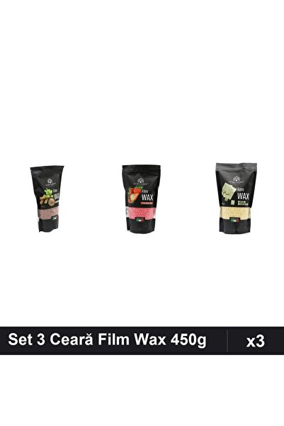 global fashion Set 3 Ceară Epilare Film Wax 450g - Lemn Santal, Căpșuni, Cioc...