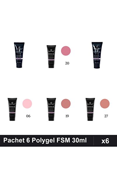 FSM Set 6 Polygel 30ml - Nr.06, Nr.15, Nr.19, Nr.20, Nr.22, Nr.27