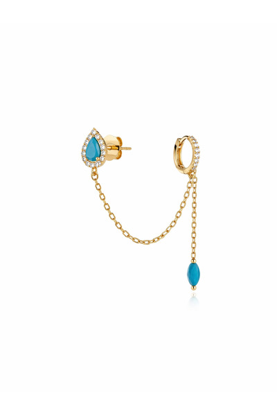 Sade Accessory Damla Halka Detaylı Mavi Taşlı Sallantılı Küpe