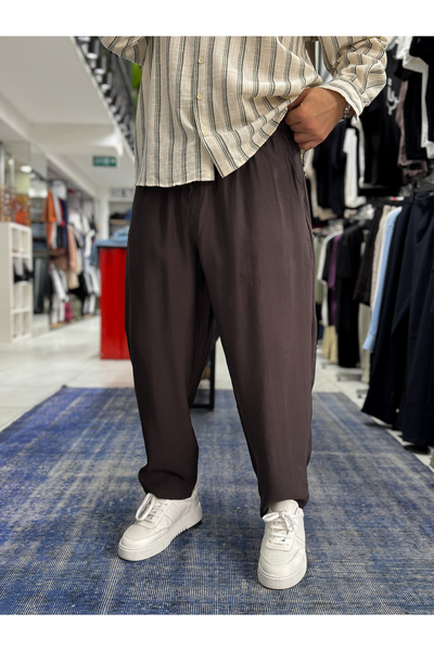 BYBASICMAN Smeđe tencel tkanine, uske široke pantalone JJ-204