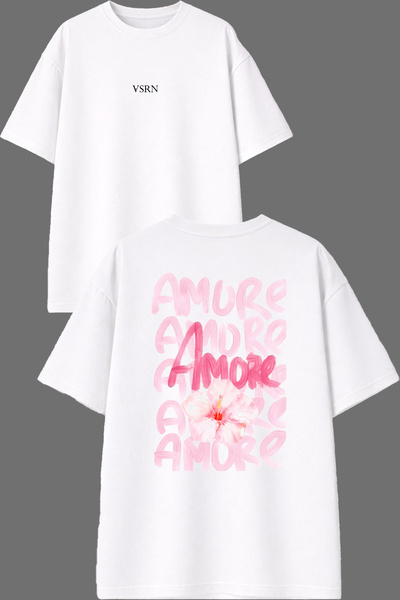 VSRN Amorr Design Front and Back Printed White Oversize T-Shirt