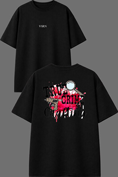 VSRN Crafting Design Front and Back Printed Black Oversize T-Shirt