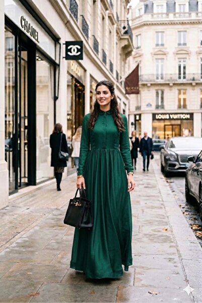 Muslima Wear Étoile De Paris Dark Green French Chiffon Hijab Evening Dress