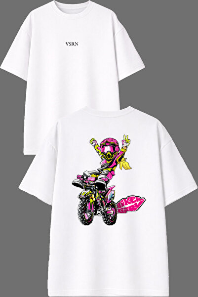 VSRN Μπλουζάκι Motocross Girls με σχέδιο μπροστά και πίσω, με στάμπα, λευκό, ...