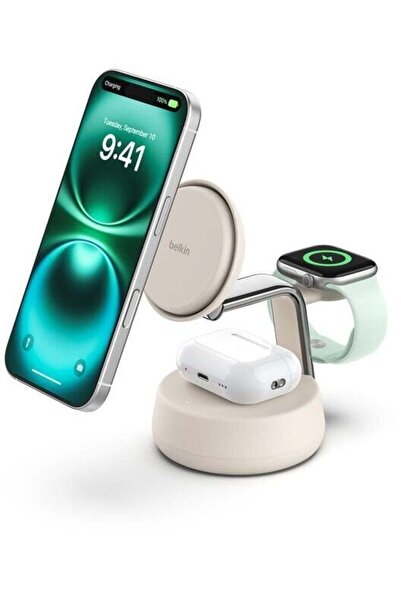 Belkin UltraCharge Pro 25W Qi2 magnetic 3-în-1 încărcător alb WIZ040kqSD