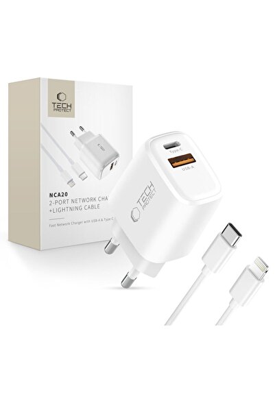 Tech-Protect ÎNCĂRCĂTOR DE REȚEA NCA20 CU 2 PORTURI PD 20W / QC3.0 + CABLU LI...