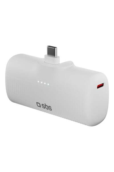 SBS Powerbank mobil EcoPower* 5000 mAh 10W cu port USB-C încorporat - alb