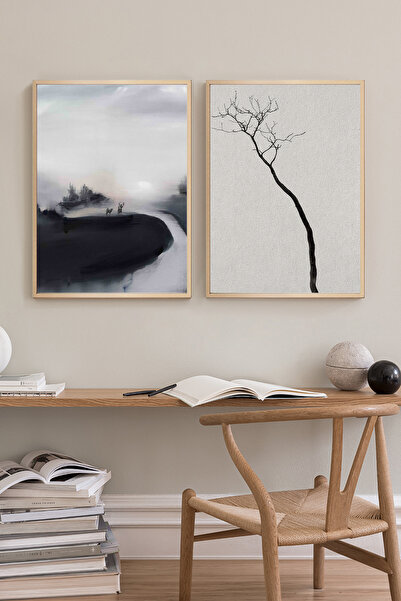Muyika Design Duvar Tablosu Dekoratif Ahşap Çerçeveli Wabi-Sabi Stil Botanik ...