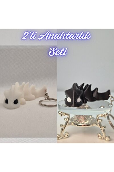 3DAtölyeMaker White Flexible Dragon and Black Flexible Dragon Keychain