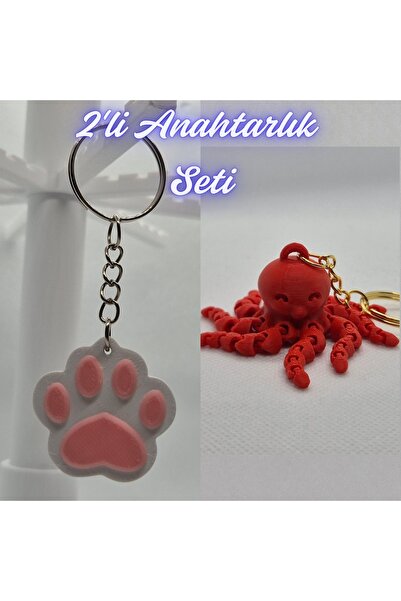 3DAtölyeMaker Light Pink Cat Paw and Pink Octopus Keychain