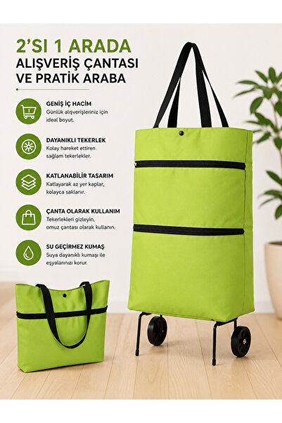 LİNALP Katlanabilir Tekerlekli Alışveriş Çantası Büyük Hacimli Pratik Market ...