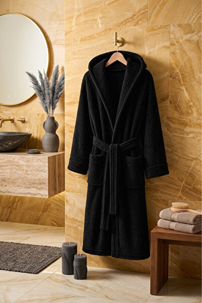 Federico Fabrizio Shadow 100% Cotton Hooded Unisex Black Bathrobe