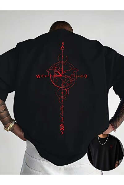 PAVRO Unisex Άνετο T-shirt με μικτό σχέδιο και στάμπα
