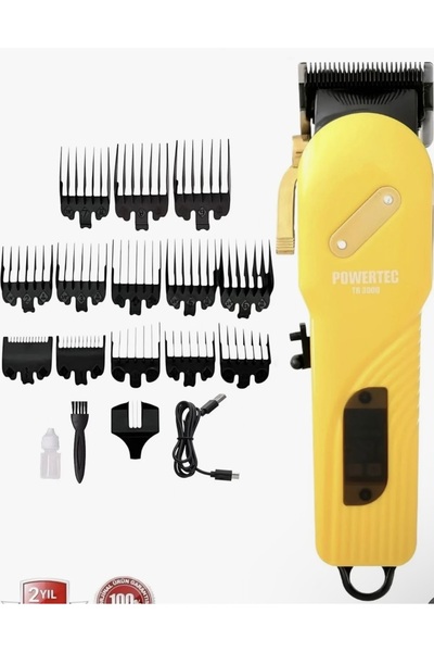 TR-3000 Profesyonel Şarjlı Saç Sakal Tıraş Makinesi - Dijital Ekranlı Pro Designer Sarı
