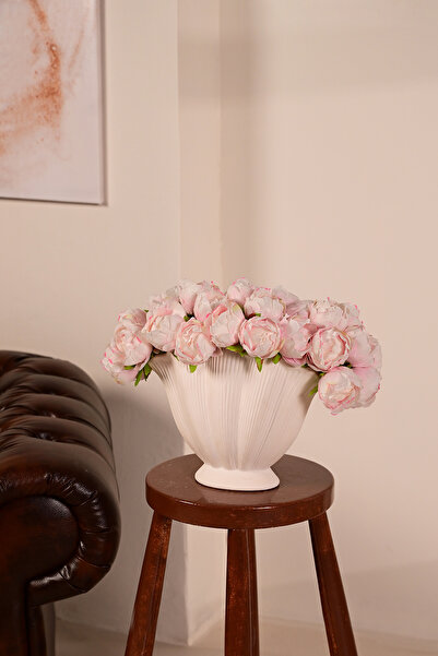 y.ç yapay çiçek marketim Pembe Premium Yapay Peony Şakayık Çiçeği Buketi 7 Da...
