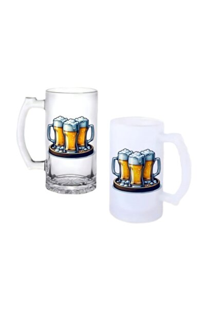 Ghostbastır Beer Glasses with Handles on the Tray, with Ice-Cold or Clear Opt...