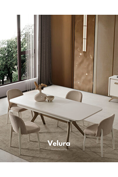 Velura Home & Living Nova Yemek Masası + 6 Sandalye (Krem)